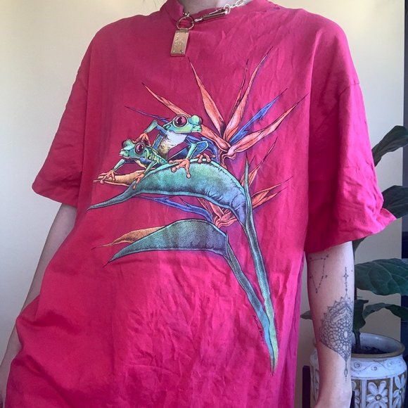 Vintage Birds of Paradise + Tree Frog Graphic T-sh - Picture 2 of 4